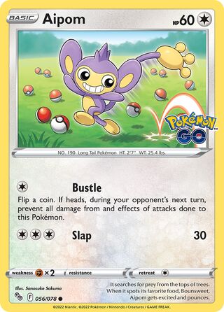 Aipom - Pokémon GO - 056/078 - Non Holo - Near Mint - Common - #190