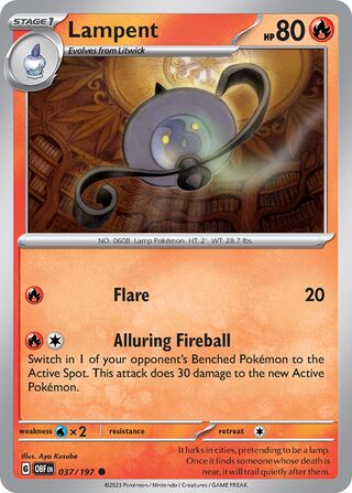 Lampent - Obsidian Flames - 037/197 - Non Holo - Near Mint - Common - #608