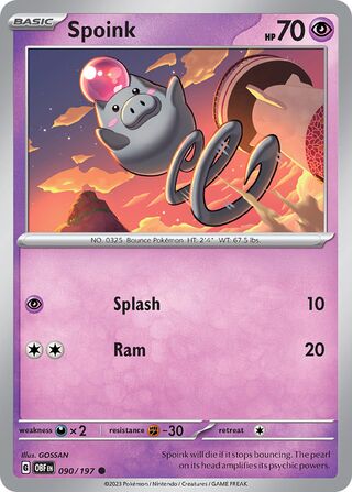 Spoink - Obsidian Flames - 090/197 - Non Holo - Near Mint - Common - #325