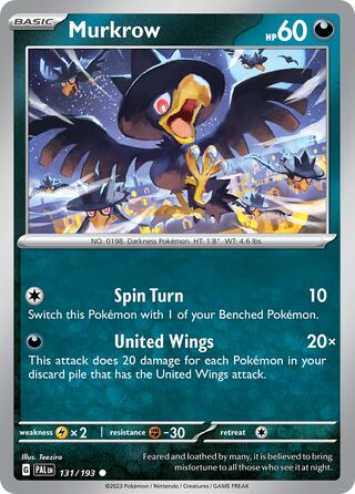 Murkrow - Paldea Evolved - 131/193 - Non Holo - Near Mint - Common - #198