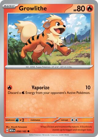 Growlithe - 151 - 058/165 - Reverse Holo - Near Mint - Common - #058