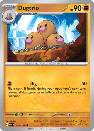 Dugtrio - Obsidian Flames - 104/197 - Non Holo - Near Mint - Uncommon - #051