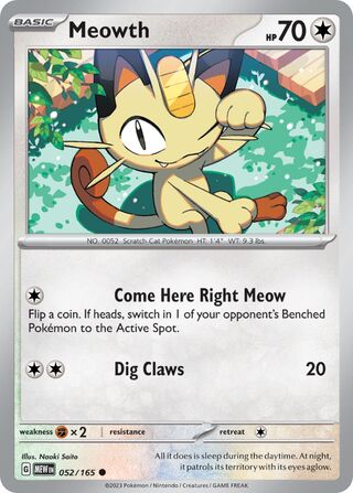 Meowth - 151 - 052/165 - Non Holo - Near Mint - Common - #052