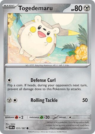 Togedemaru - Obsidian Flames - 151/197 - Reverse Holo - Near Mint - Common - #777