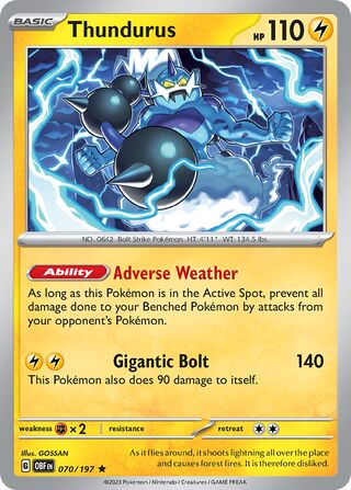 Thundurus - Obsidian Flames - 070/197 - Holo - Near Mint - Rare - #642