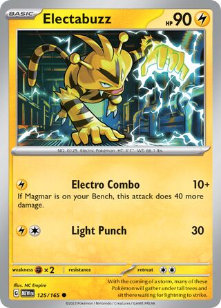 Electabuzz - 151 - 125/165 - Non Holo - Near Mint - Common - #125