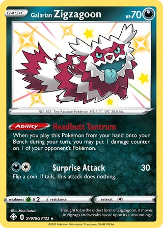 Galarian Zigzagoon - Shining Fates - SV78/SV122 - Holo - Near Mint - Shiny Rare - #263