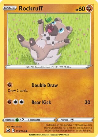 Rockruff - Lost Origin - 109/196 - Non Holo - Near Mint - Common - #744