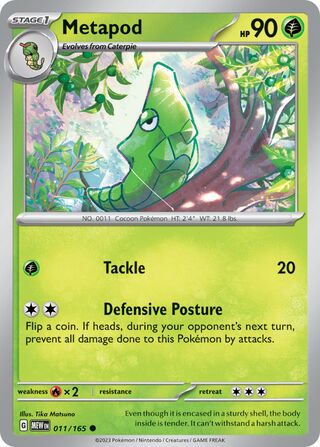 Metapod - 151 - 011/165 - Non Holo - Near Mint - Common - #011