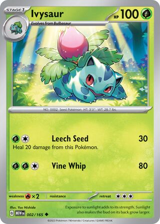 Ivysaur - 151 - 002/165 - Non Holo - Near Mint - Uncommon - #002