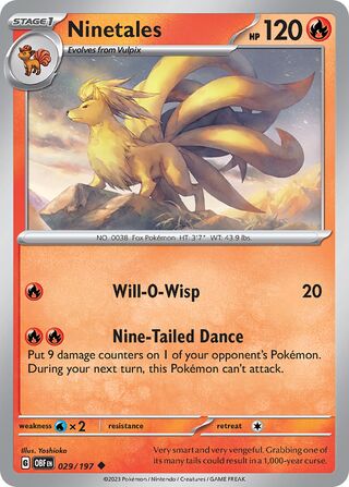 Ninetales - Obsidian Flames - 029/197 - Non Holo - Near Mint - Uncommon - #038