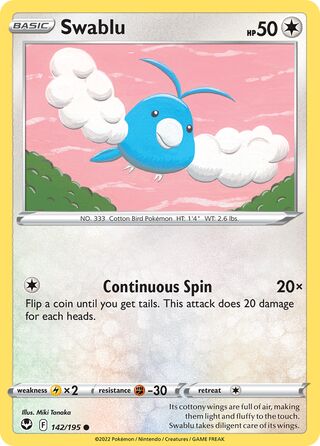 Swablu - Silver Tempest - 142/195 - Non Holo - Near Mint - Common - #333