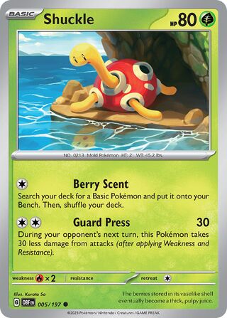 Shuckle  - Obsidian Flames - 005/197 - Non Holo - Near Mint - Common - #213