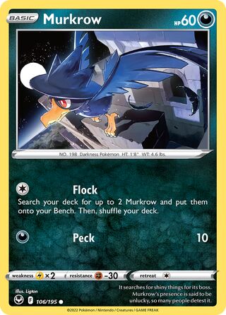 Murkrow - Silver Tempest - 106/195 - Non Holo - Near Mint - Common - #198