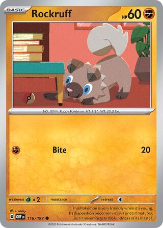 Rockruff - Obsidian Flames - 116/197 - Non Holo - Near Mint - Common - #744