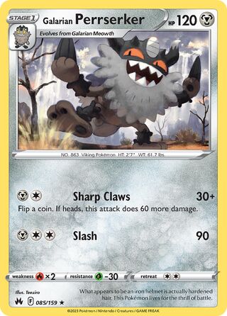 Galarian Perrserker - Crown Zenith - 085/159 - Non Holo - Near Mint - Rare - #863