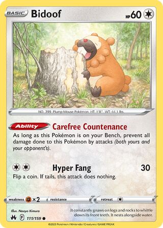 Bidoof - Crown Zenith - 111/159 - Non Holo - Near Mint - Common - #399