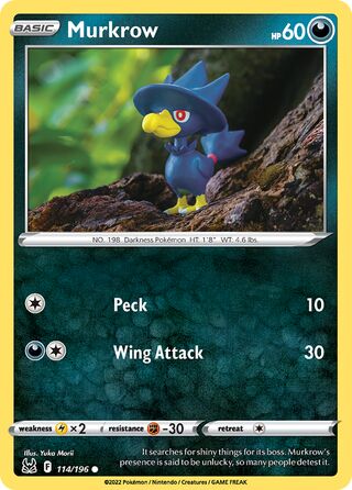 Murkrow - Lost Origin - 114/196 - Non Holo - Near Mint - Common - #198