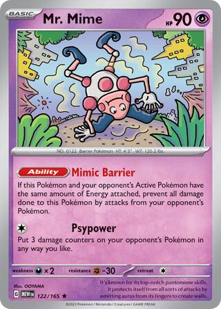 Mr. Mime - 151 - 122/165 - Reverse Holo - Near Mint - Rare - #122