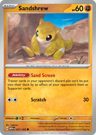 Sandshrew - 151 - 027/165 - Non Holo - Near Mint - Common - #027