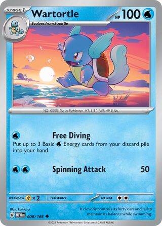 Wartortle - 151 - 008/165 - Non Holo - Near Mint - Uncommon - #008