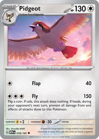 Pidgeot - 151 - 018/165 - Non Holo - Near Mint - Uncommon - #018