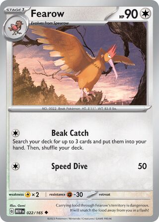 Fearow - 151 - 022/165 - Non Holo - Near Mint - Uncommon - #022