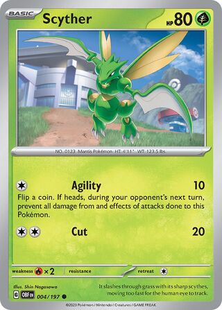 Scyther - Obsidian Flames - 004/197 - Non Holo - Near Mint - Common - #123