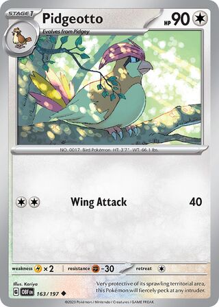 Pidgeotto - Obsidian Flames - 163/197 - Non Holo - Near Mint - Uncommon - #017