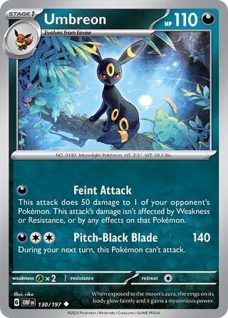 Umbreon - Obsidian Flames - 130/197 - Non Holo - Near Mint - Uncommon - #197