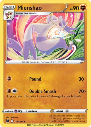 Mienshao - Lost Origin - 104/196 - Non Holo - Near Mint - Uncommon - #620