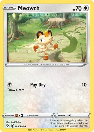 Meowth - Fusion Strike - 199/264 - Non Holo - Near Mint - Common - #052