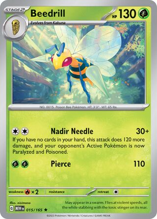 Beedrill - 151 - 015/165 - Reverse Holo - Near Mint - Rare - #015