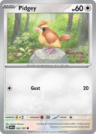 Pidgey - Obsidian Flames - 162/197 - Non Holo - Near Mint - Common - #016