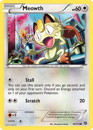 Meowth - Steam Siege - 88/114 - Non Holo - Near Mint - Common - #052