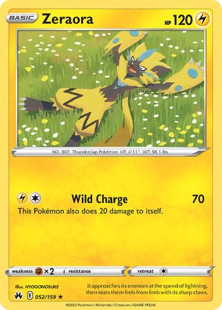 Zeraora - Crown Zenith - 052/159 - Non Holo - Near Mint - Rare - #807