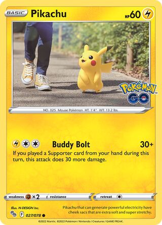 Pikachu - Pokémon GO - 027/078 - Non Holo - Near Mint - Common - #025