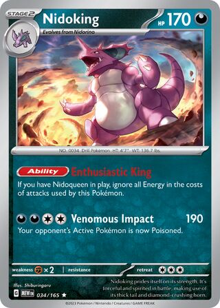 Nidoking - 151 - 034/165 - Reverse Holo - Near Mint - Rare - #034