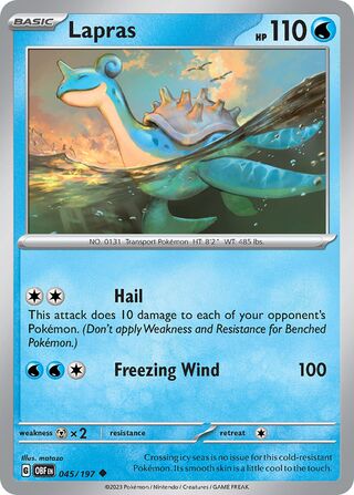 Lapras - Obsidian Flames - 045/197 - Non Holo - Near Mint - Uncommon - #131