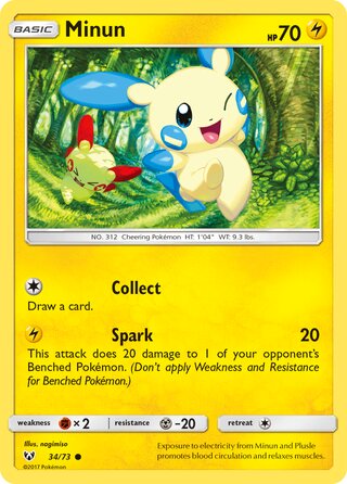 Minun - Shining Legends - 34/73 - Non Holo - Near Mint - Common - #312