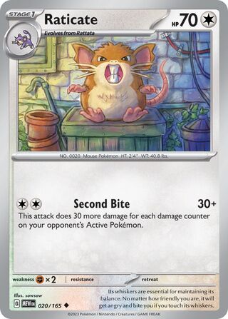 Raticate - 151 - 020/165 - Non Holo - Near Mint - Uncommon - #020