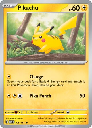 Pikachu - 151 - 025/165 - Non Holo - Near Mint - Common - #025