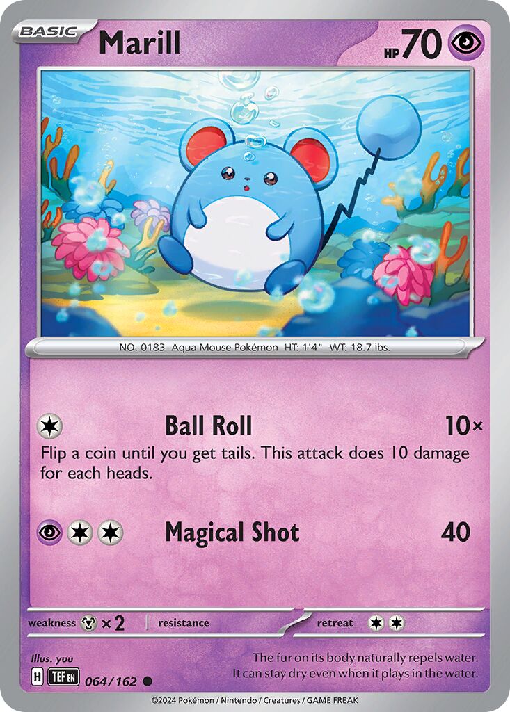 Marill - Temporal Forces - 064/162 - Non Holo - Near Mint - Common - #183