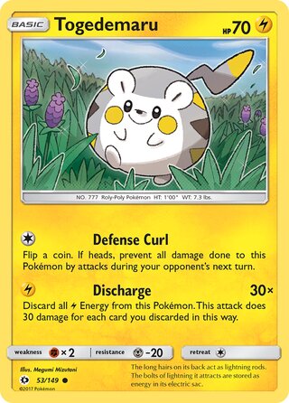 Togedemaru - Sun & Moon - 53/149 - Non Holo - Excellent - Common - #777