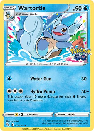 Wartortle - Pokémon GO - 016/078 - Non Holo - Near Mint - Uncommon - #008