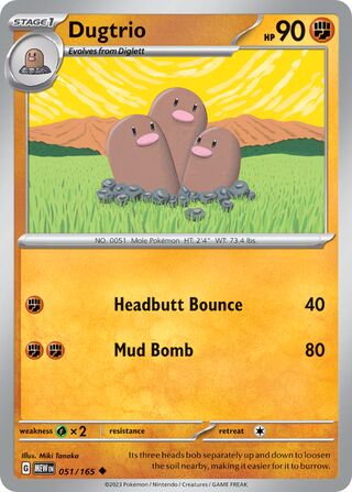 Dugtrio - 151 - 051/165 - Non Holo - Near Mint - Uncommon - #051