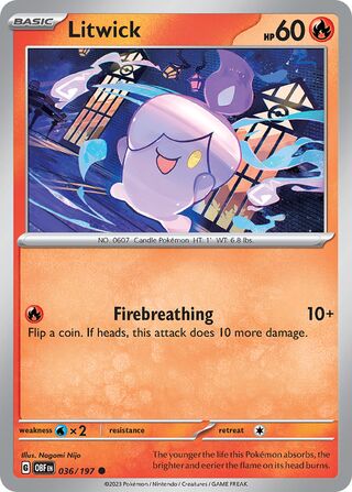 Litwick - Obsidian Flames - 036/197 - Non Holo - Near Mint - Common - #607