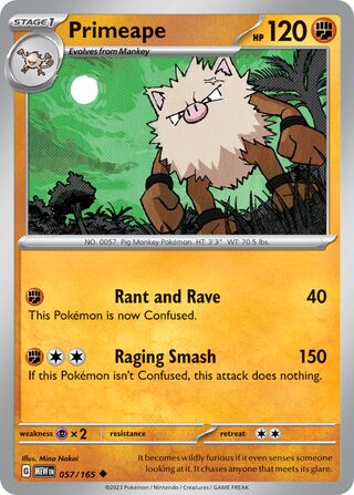 Primeape - 151 - 057/165 - Non Holo - Near Mint - Uncommon - #057