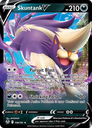 Skuntank V - Silver Tempest- 108/195 - Full Art - Near Mint - Holo Rare V - #435