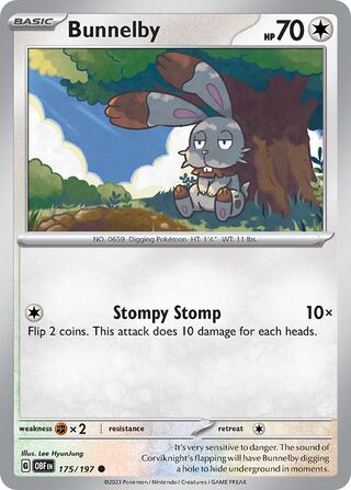 Bunnelby - Obsidian Flames - 175/197 - Reverse Holo - Near Mint - Common - #659